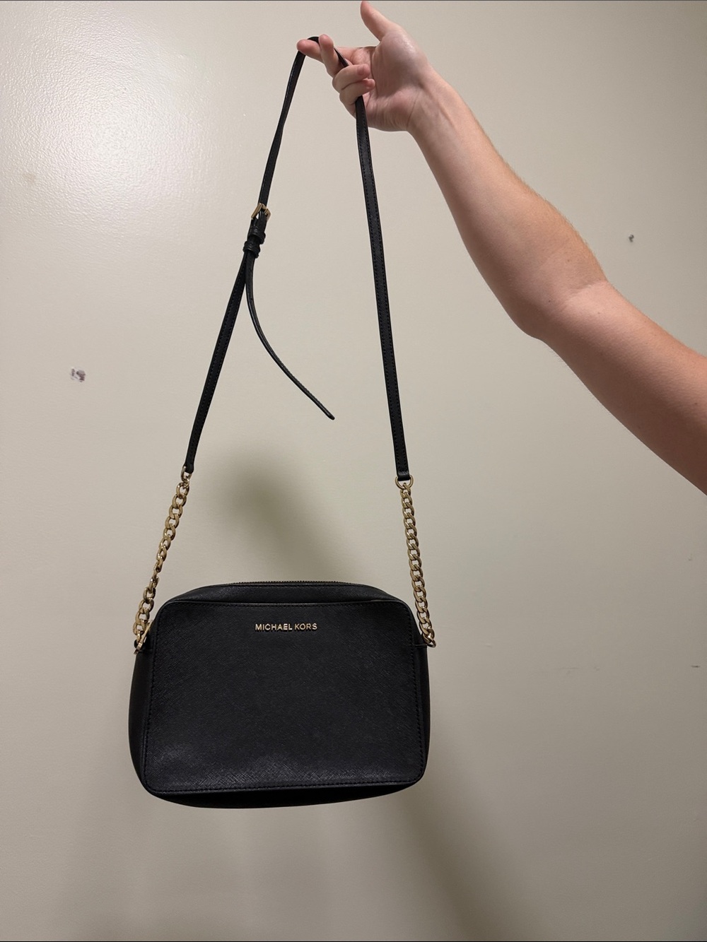 Michael Kors Black Crossbody with Gold Chain Strap